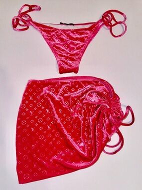 LOUIS VUITTON Monogram LV Velvet SET Hot Pink Large Bikini Bottoms & Skirt NWOT